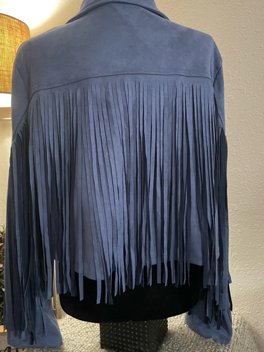 Blue Fringe Faux  Suede Jacket - Women - Picture 4 of 9